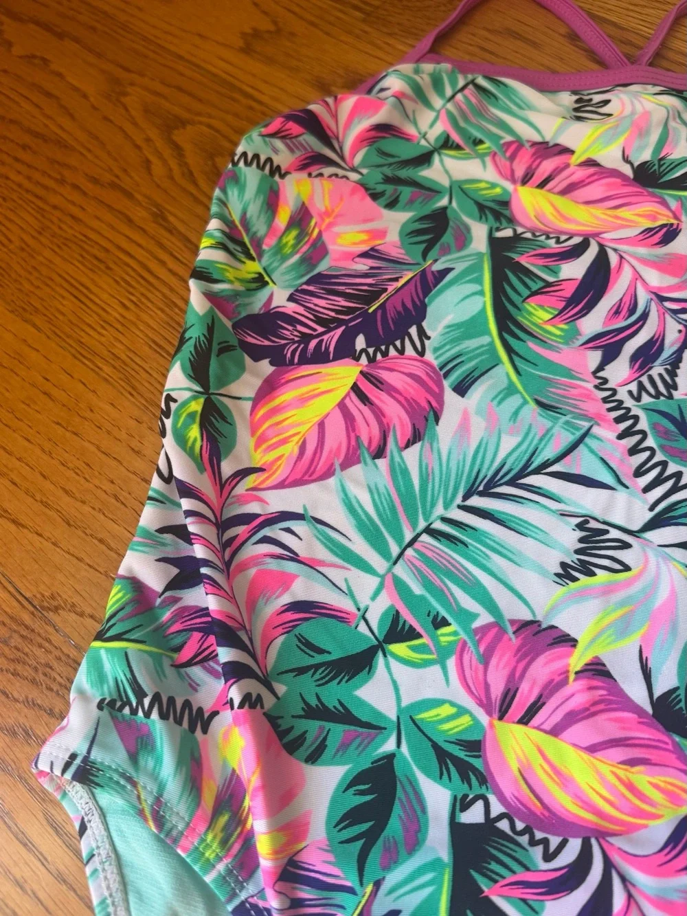 Wonder Nation Girls Sz 18 Tropical Floral One Piece Swimsuit Pink Teal